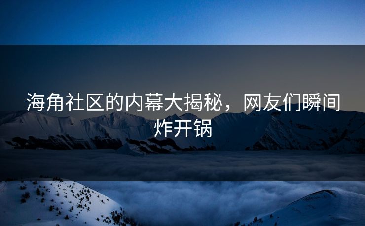 海角社区的内幕大揭秘，网友们瞬间炸开锅