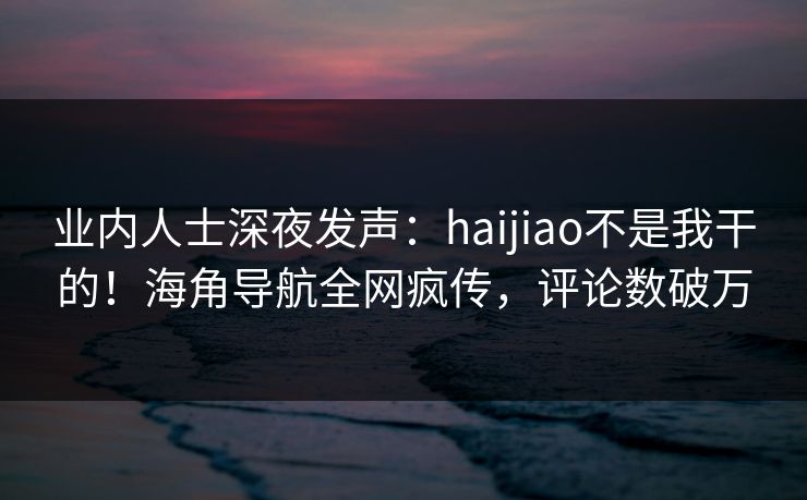 业内人士深夜发声：haijiao不是我干的！海角导航全网疯传，评论数破万