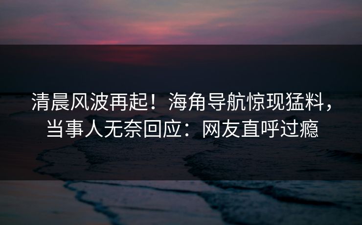 清晨风波再起！海角导航惊现猛料，当事人无奈回应：网友直呼过瘾