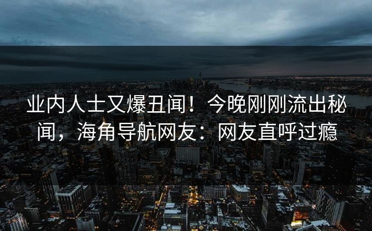 业内人士又爆丑闻！今晚刚刚流出秘闻，海角导航网友：网友直呼过瘾