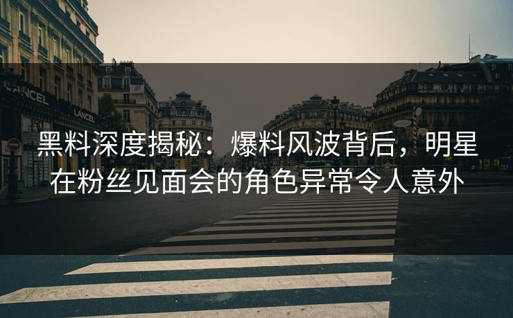 黑料深度揭秘：爆料风波背后，明星在粉丝见面会的角色异常令人意外