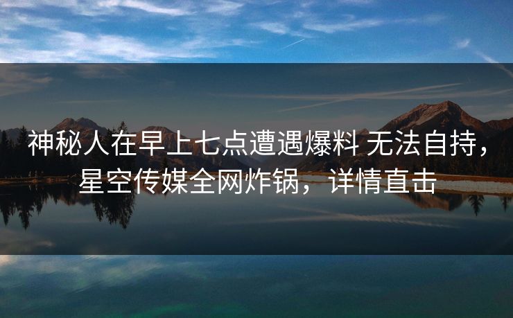 神秘人在早上七点遭遇爆料 无法自持，星空传媒全网炸锅，详情直击